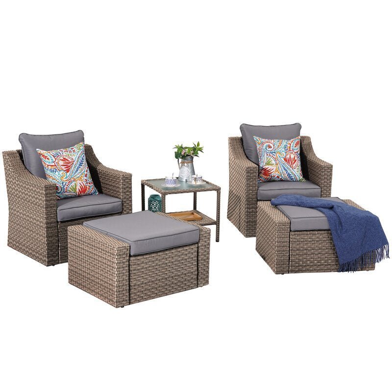7-Pieces Wicker Patio Conversation Set with Gray Cushions