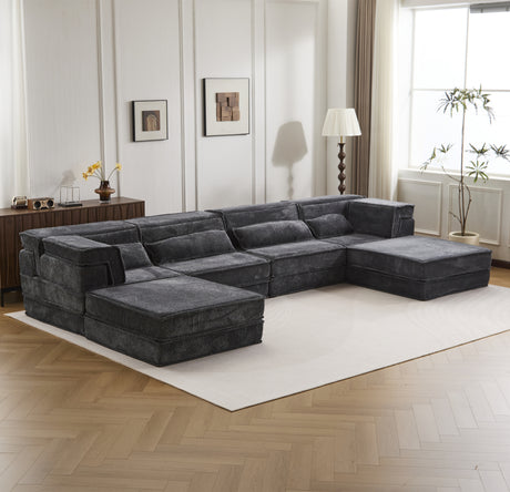 Compression Mahjong Sofa,Convertible Floor Sofa Bed,DIY Boneless Modular Sectional Sofa,No Assembly Required,Circle fleece fabric,Oversized 4 Seater with 2 Ottoman,Dark-grey - sold by Home Elegance USA