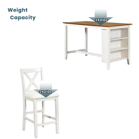 TOPMAX 5 Pieces Counter Height Rustic Farmhouse Dining Room Wooden Bar Table Set with 4 Chairs, White - sold by Home Elegance USA