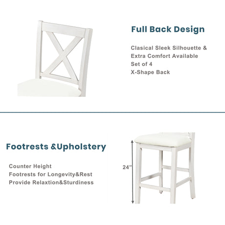 TOPMAX 5 Pieces Counter Height Rustic Farmhouse Dining Room Wooden Bar Table Set with 4 Chairs, White - sold by Home Elegance USA