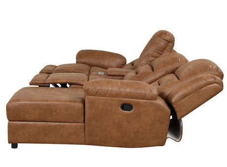 Contemporary Saddle Brown Leatherette 2pc Sectional Sofa Set Console Cup Holder Chaise Storage Recliners Adjustable Back Rest Living Room - sold by Home Elegance USA