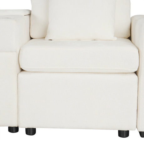 120.5' L-shaped Convertible Sofa Bed Modular Sectional Sofa Reversible Sleeper with Pull-Out Bed, Cup Holders, and Ample Storage Space for Living Room(Old SKU:N719S001940K), White - sold by Home Elegance USA