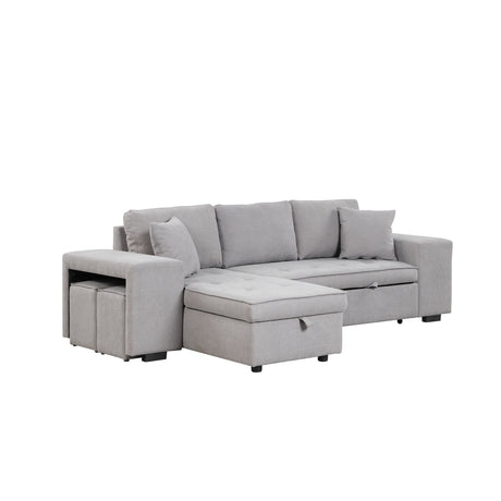 Modern Reversible L-Shape Pull Out Sleeper Sofa with Storage Chaise and Stools, Gray Linen, 104.5' - sold by Home Elegance USA