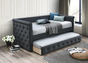 1pc Day Bed w/ Slat Trundle Button Tufted Contemporary Charcoal Finish Bedroom Furniture