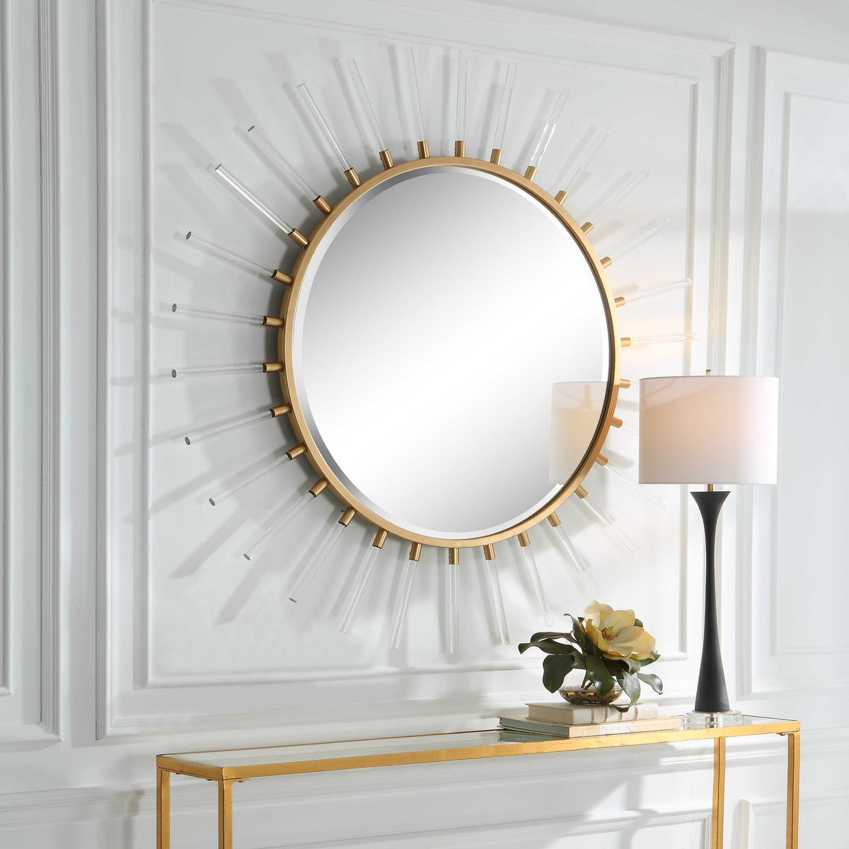 Oracle Round Starburst Mirror - Silver / Yellow by Uttermost - View 3