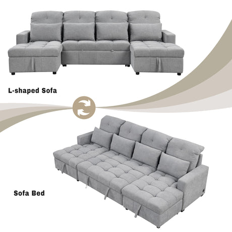 Versatile Oversized U-shaped Sectional Sofa Bed with Storage Chaise Lounges and USB Ports, Gray Chenille, 110.2' - sold by Home Elegance USA