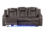 Benz LED & Power Reclining Sofa Made With Faux Leather in Brown | Home Elegance USA