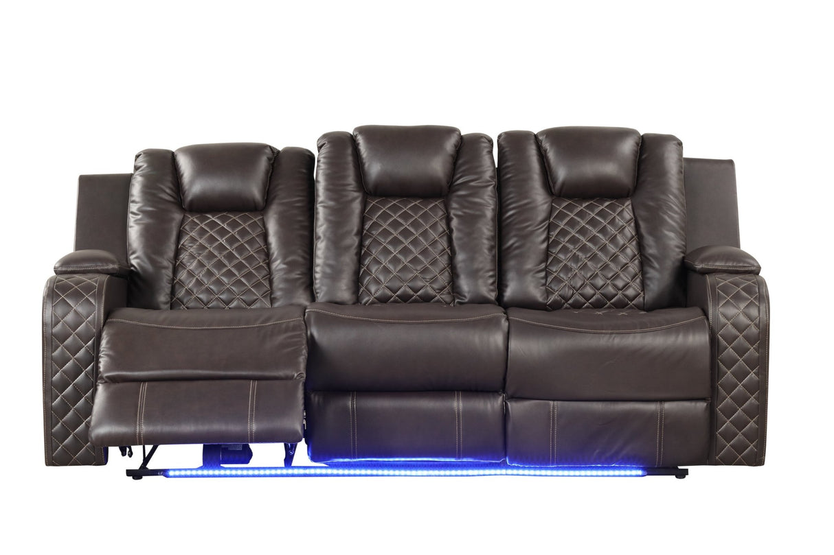 Benz LED & Power Recliner 3 PC Made With Faux Leather in Brown | Home Elegance USA