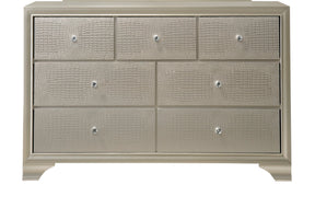 1pc Modern Glam Style Champagne Finish Glam Seven Drawer Dresser Embossed Crocodile Pattern Wooden Bedroom Furniture