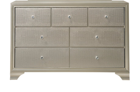 1pc Modern Glam Style Champagne Finish Glam Seven Drawer Dresser Embossed Crocodile Pattern Wooden Bedroom Furniture