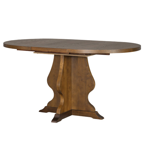 TREXM Farmhouse 5-Piece Dining Table Set with 4 Upholstered Chairs, Wood Extendable Dining Table with 15.7' Leaf for Extra Seating for Dining Room, Kitchen and Living Room (Brown) - sold by Home Elegance USA