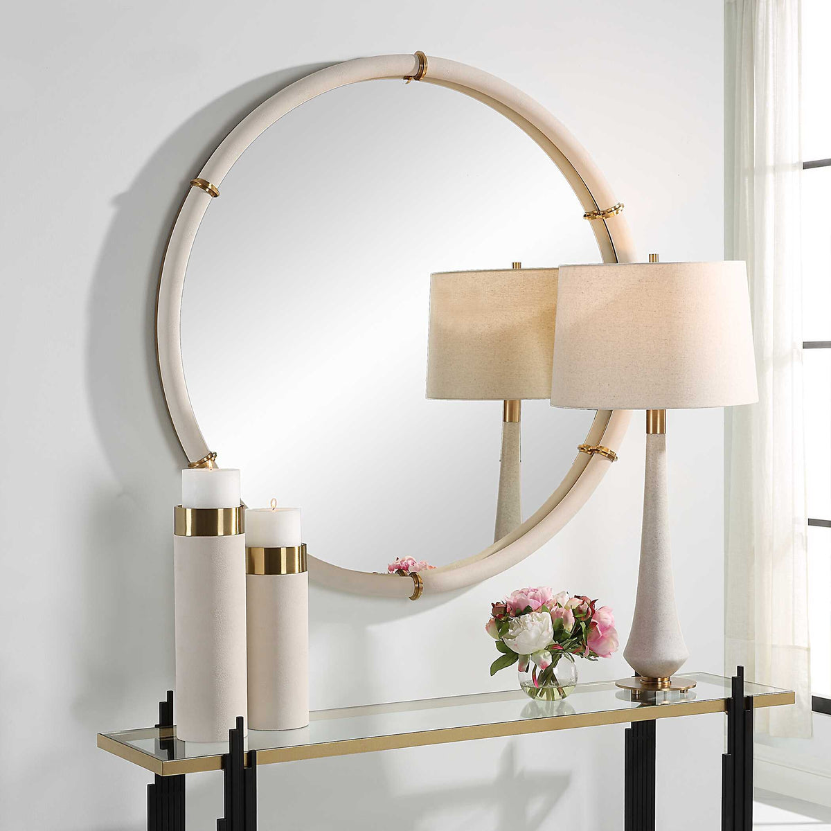 Cyprus Round Mirror - White by Uttermost - View 3