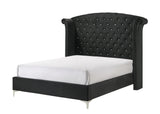 1pc Glam Upholstered Queen Bed Button-Tufting Wing Back Headboard Button Tufted Bedroom Furniture Wood Metal Fabric Black
