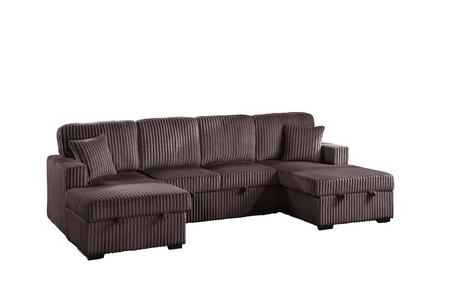 Chocolate Finish Convertible Sectional Upholstered Corduroy 3pc RAF And LAF Storage Chaises Pull Out Middle Section Pillow Included Primary Living Room - sold by Home Elegance USA