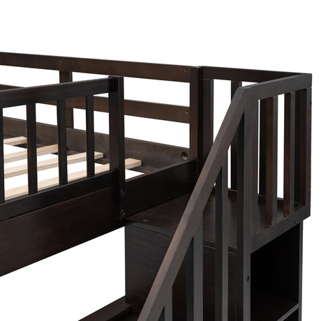 Stairway Full-Over-Full Bunk Bed with Drawer, Storage and Guard Rail for Bedroom, Espresso (OLD SKU: LT100310AAP) - sold by Home Elegance USA