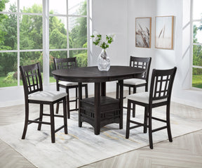 5Pc Counter Height Dining Set Two-tone Finish Light Gray Upholstery Fabric Wooden Dining Room Furniture Charcoal Black - sold by Home Elegance USA