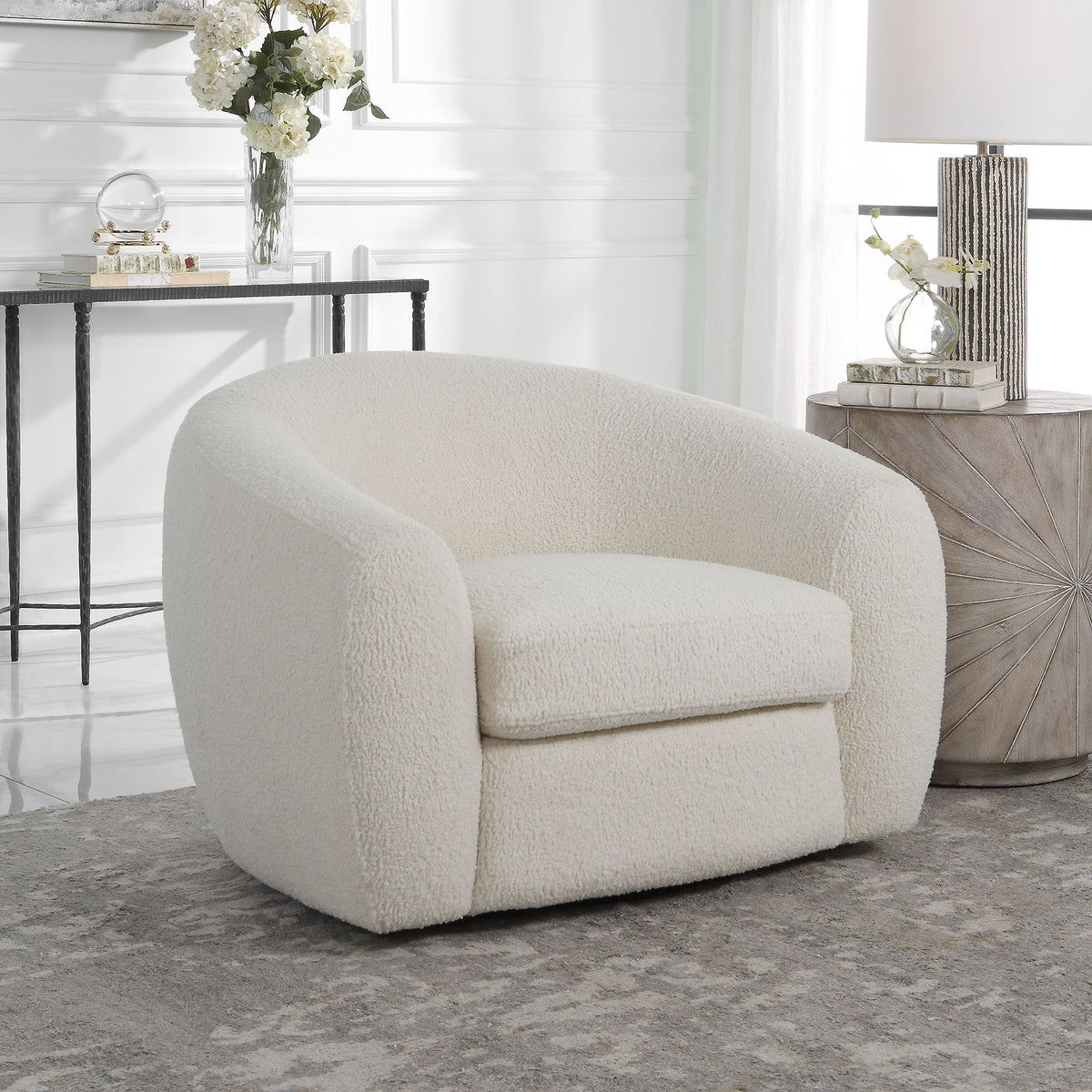 Capra Art Deco White Swivel Chair by Uttermost - View 2