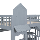 Full-Over-Full Castle Style Bunk Bed with 2 Drawers 3 Shelves and Slide - Gray(OLD SKU:LT000558AAE-2) - sold by Home Elegance USA