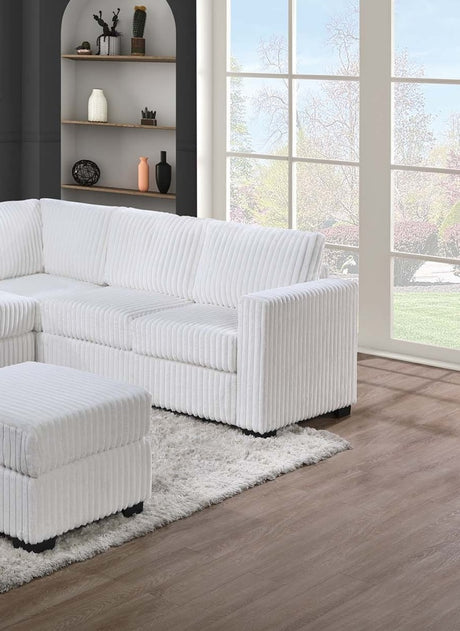 Beautiful 4-Piece Sectional Set W/ Ottoman Milk Color One Arm Loveseat Corner Wedge Corduroy Upholstered Plush Couch - sold by Home Elegance USA