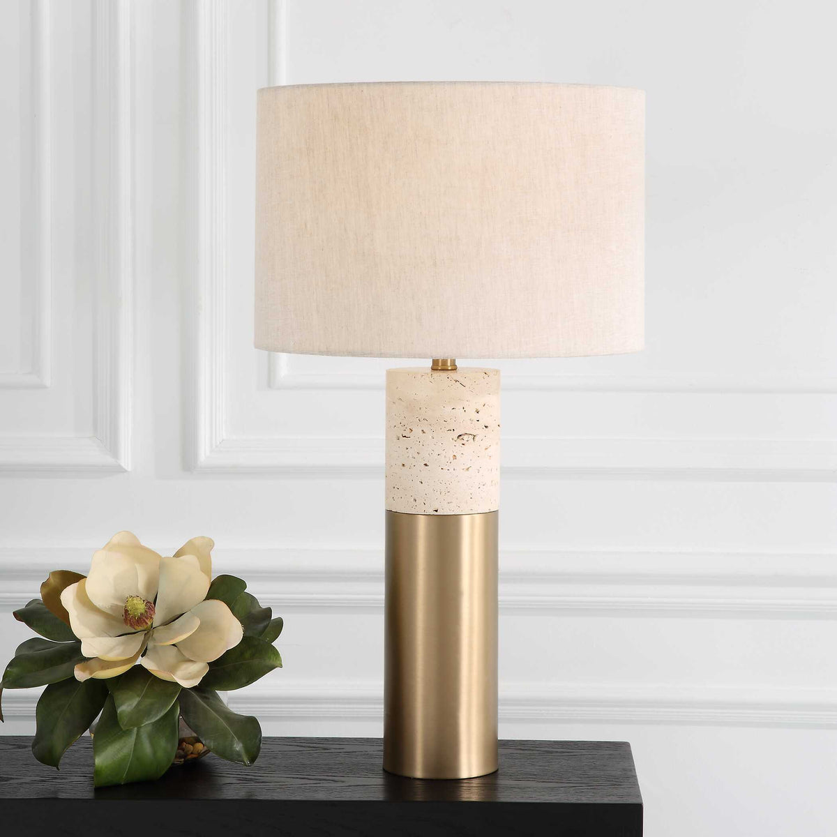Gravitas Elegant Brass & Stone Lamp - White by Uttermost - View 8