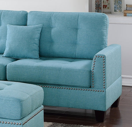 Modern Blue Color 3pcs Sectional Living Room Furniture Reversible Chaise Sofa And Ottoman Tufted Polyfiber Linen Like Fabric Cushion Couch Pillows - sold by Home Elegance USA