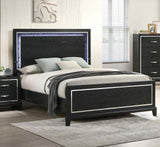 Modern Style Eastern King Size Bed Built In LED Lights Medium Density Black Finish Bedroom Furniture