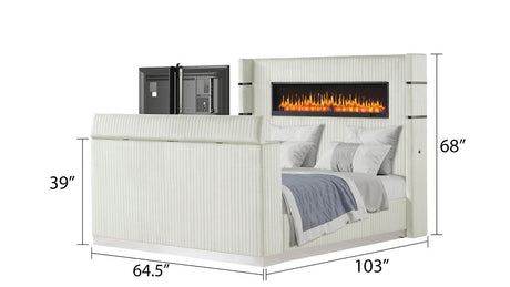 Lavish Modern Style 5 Pc Queen Bedroom Set Made with Fireplace in Headboard & TV stand in Footboard with Wood in Beige(CA INVENTORY) - sold by Home Elegance USA