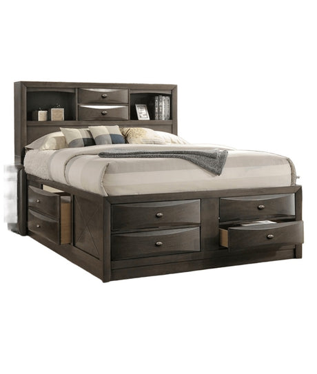 Contemporary Eastern King Size Bed 2x Nightstands Headboard Bookcase Gray Color 3pc Set Bedroom Furniture - sold by Home Elegance USA