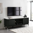 Contemporary Style TV Console Sintered Stone Top Silver Capped Arrow Legs Open Shelves Black And White Finish Primary Living Room - sold by Home Elegance USA