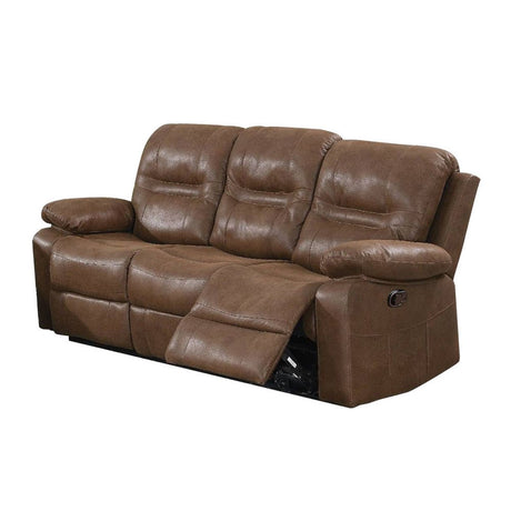 Brown Breathable Leatherette Manual Motion Sofa with Metal Reclining Mechanism and Pine Frame | Home Elegance USA