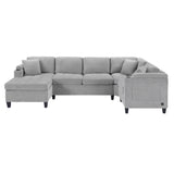 Modern U-shaped Sectional Sofa 115.7' Corner Living Room Couch with Built-in Cup Holders, Storage, USB Ports in Light Grey Chenille Fabric