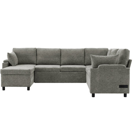 Versatile Light Grey Chenille Sectional Sofa Bed with Storage, Cup Holders & Charging Ports, 109.9' - sold by Home Elegance USA
