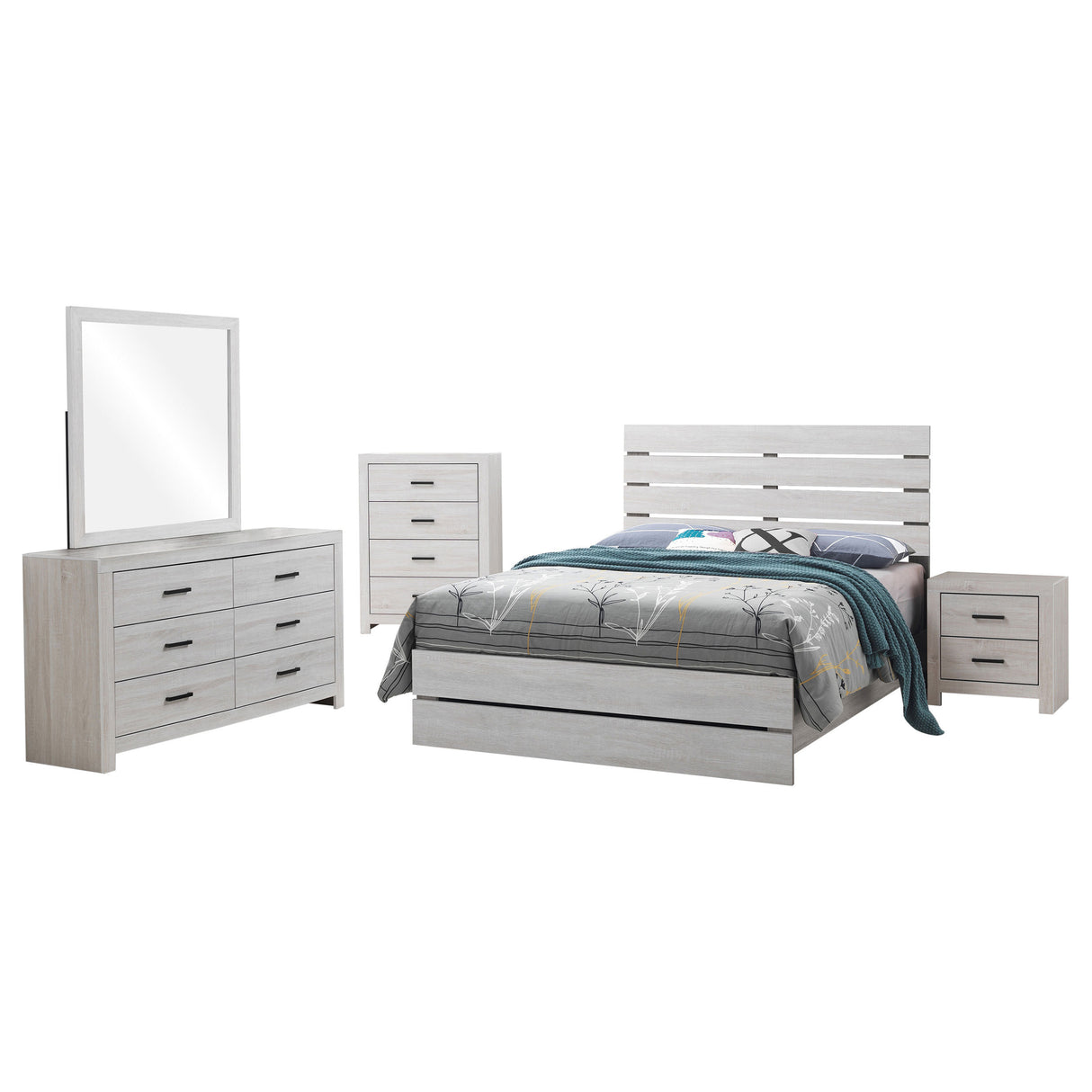 Geary White 5-piece Slatted Headboard Panel Bedroom Set