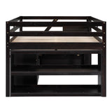 Full Size Loft Bed with Retractable Writing Desk and 3 Drawers, Wooden Loft Bed with Storage Stairs and Shelves, Espresso - Home Elegance USA