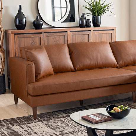 Blake Mid-Century Modern L-Shaped Sectional Sofa in Cognac Vegan Leather with Right Facing Design - sold by Home Elegance USA