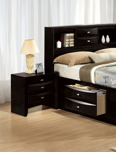 Contemporary Eastern King Size Bed 2x Nightstands Headboard Bookcase Black Color 3pc Set Bedroom Furniture - sold by Home Elegance USA