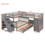 Twin-Twin over Full L-Shaped Bunk Bed With 3 Drawers, Portable Desk and Wardrobe, Gray(OLD SKU:LT100542AAE) - sold by Home Elegance USA