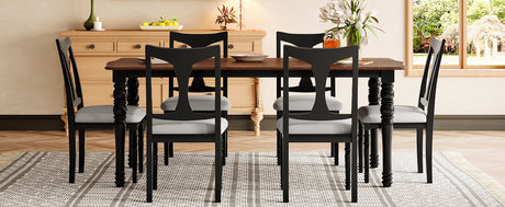 7-Piece Dining Table Set, 60inch to 78inch Extendable Wood Dining Table with Removable Leaf, Kitchen Table Set with 6 Upholstered Side Chair, Dining Table Set for 6 - sold by Home Elegance USA