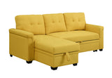 Lucca Yellow Linen Reversible Sleeper Sectional Sofa with Storage Chaise - Home Elegance USA