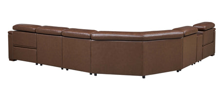 Leather Match Modular Sectional with Recliner Seat and Adjustable Headrest and Storage Console with Cup Holders - sold by Home Elegance USA