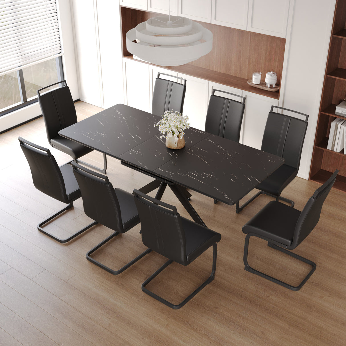 62.4' extendable 78.15' dining Table Set for 6-8 Person for Dining Room,C-shaped Tube Soft padded armless dining chair and Very large Dining Room Table Kitchen Table Chair Set with metal Legs