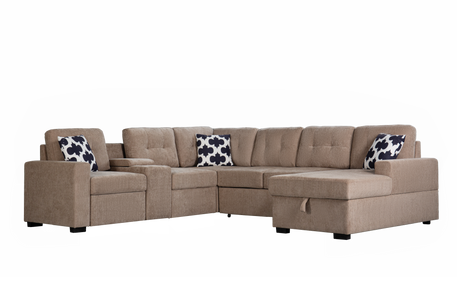 Multifunctional Modular L - Shaped Sectional Sofa with Built - in Cup Holders, Hidden Storage Compartments and Convertible Seating Design - sold by Home Elegance USA