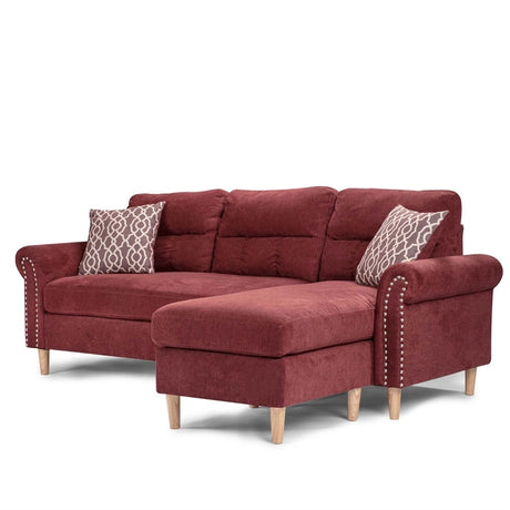 Paparika Red Color Polyfiber Reversible Sectional Sofa Set Chaise Pillows Plush Cushion Couch Nailheads - sold by Home Elegance USA