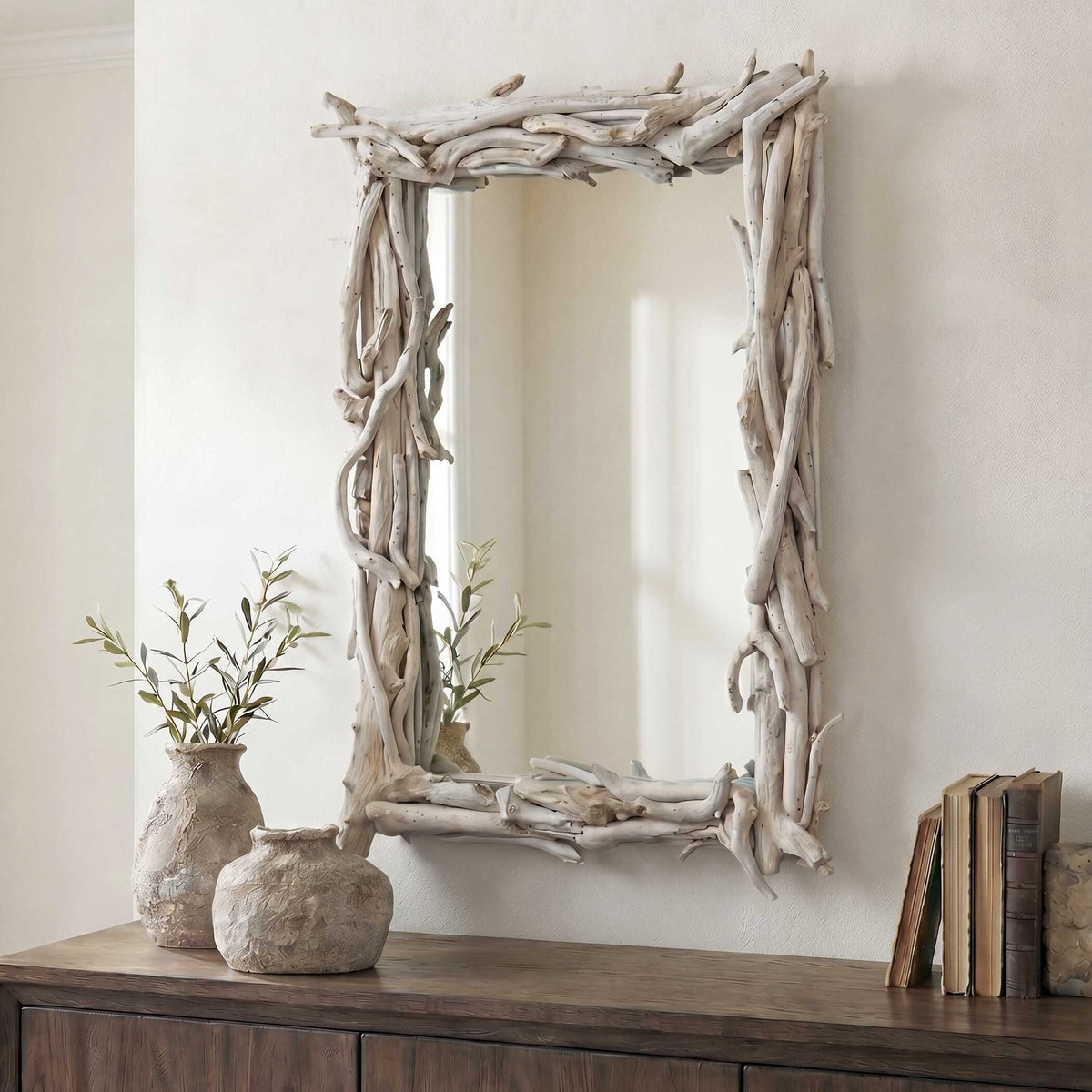 Rooted Reflection Mirror Bleached Teak - Beige by Uttermost - View 2