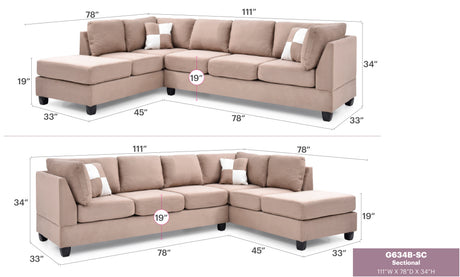 Malone G634B-SC Sectional ( 3 Boxes) , MOCHA - sold by Home Elegance USA