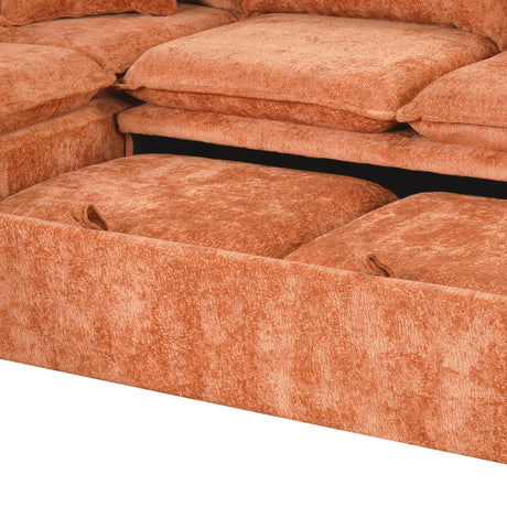 Convertible L-shaped Sofa Bed with Storage Ottoman, Power Sockets & USB Ports, Orange Chenille, 82.67' - sold by Home Elegance USA