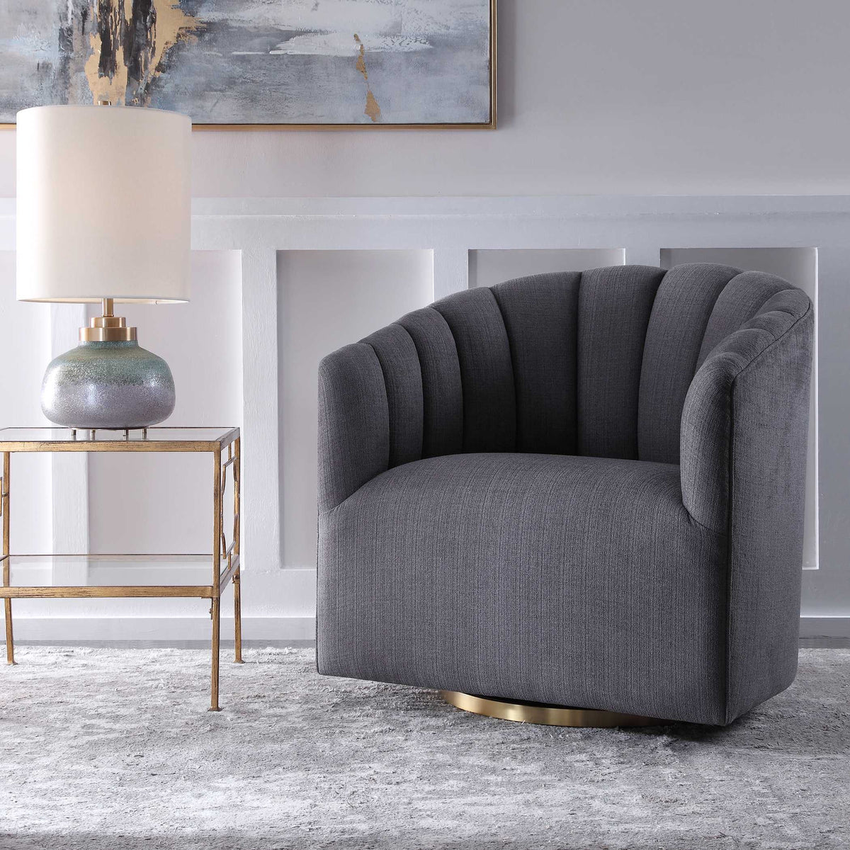 Cuthbert Modern Swivel Chair - Dark Gray by Uttermost - View 3
