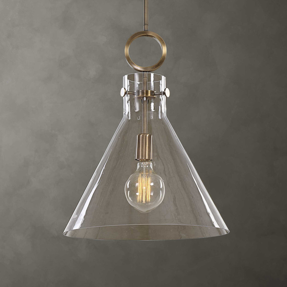 Imbuto Funnel Glass 1 Light Pendant White & Gold - White / Yellow by Uttermost - View 1