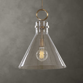 Imbuto Funnel Glass 1 Light Pendant White & Gold - White / Yellow by Uttermost - View 1