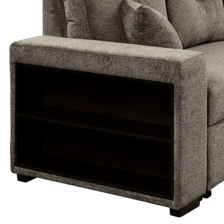 Reversible Sleeper Sectional Sofa Bed with Side Shelf and 2 Stools, Pull-Out L-Shaped Sofa Bed, Corner Sofa-Bed with Storage Chaise, Knox Charcoal Velvet - sold by Home Elegance USA
